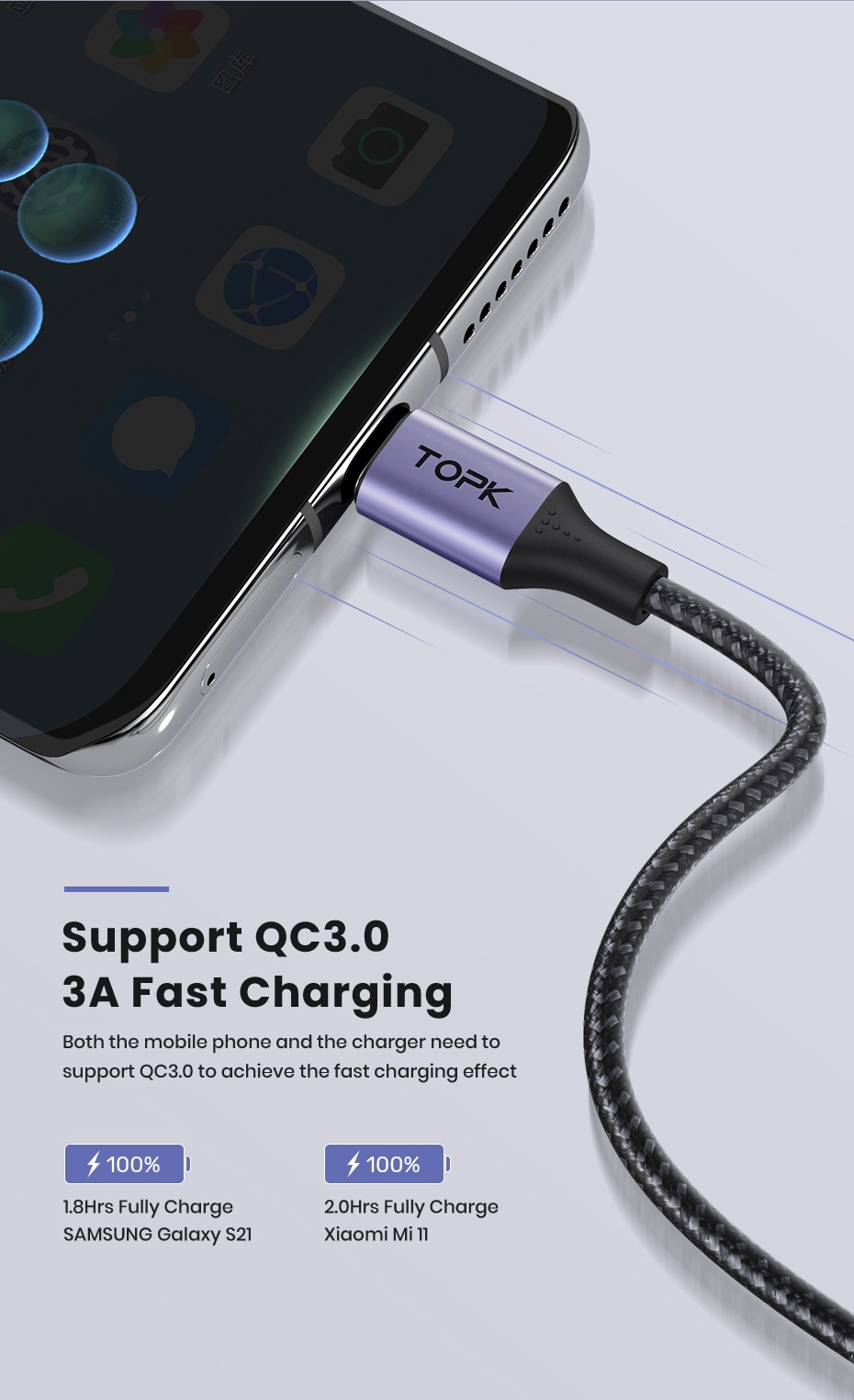 Mô tả Cáp Sạc TOPK AN10 3A QC3.0 1M Micro USB Type C Chất Lượng Cao Cho iPhone - 2
