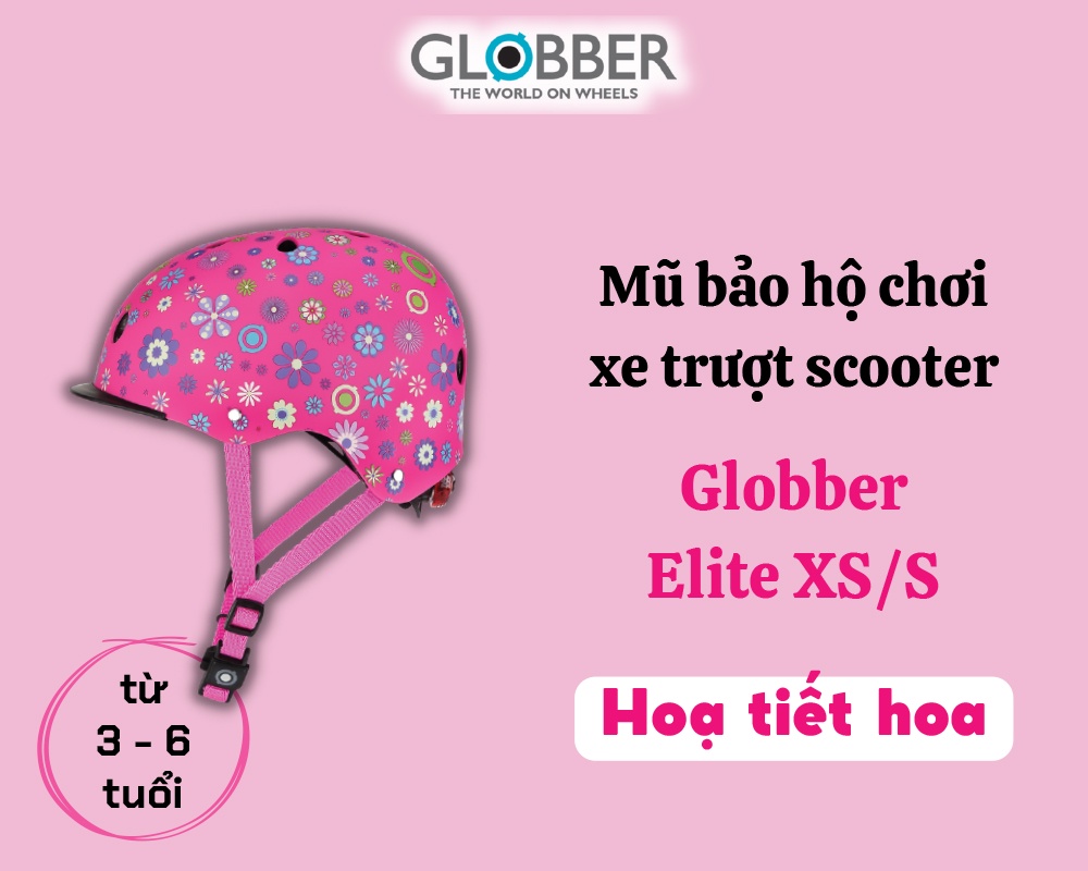 Mô tả Mũ Bảo Hộ Chơi Xe Trượt Có Thể Điều Chỉnh Kích Cỡ Và Đèn Phát Sáng Globber Elite XS/S Cho Bé Từ 3-6 Tuổi - Hồng/Họa Tiết - 1