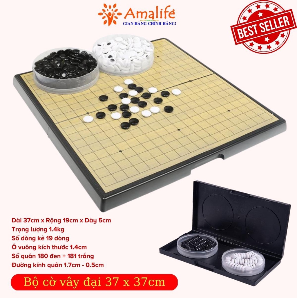 Mô tả Bộ cờ vây nam châm cỡ lớn 37x37cm kiêm cờ ca rô có bàn là hộp đựng chính hãng Amalife - 1