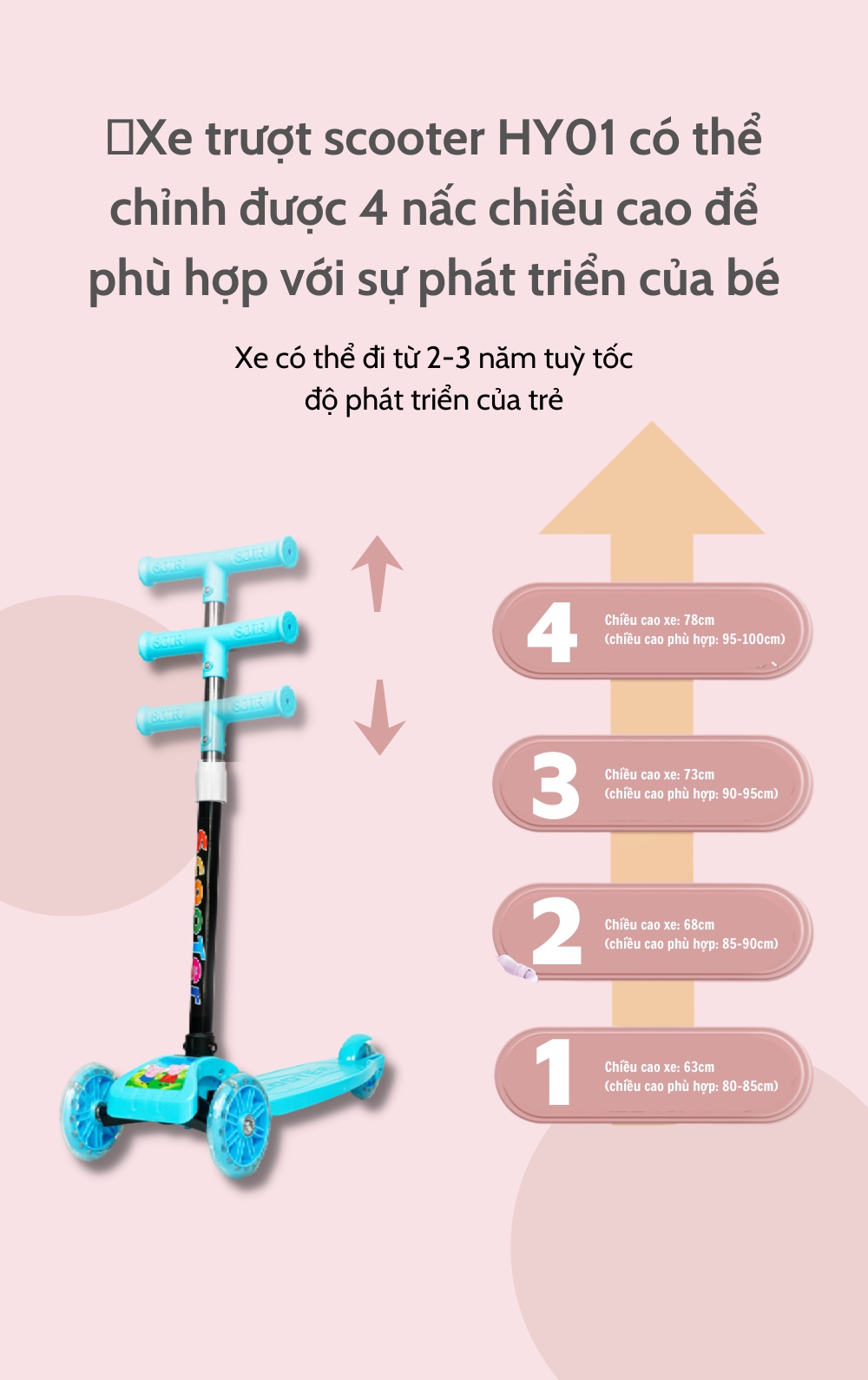 Mô tả Xe Scooter Cho Bé Cougar-HY01[Centosy] Họa Tiết Ngộ Nghĩnh, Bánh Có Đèn Phát Sáng - 1