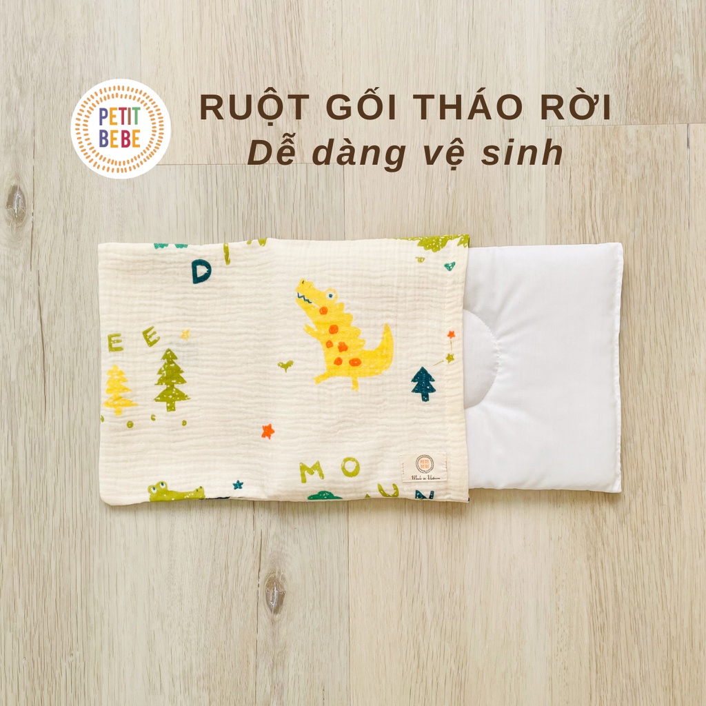 Mô tả Gối mỏng lót đầu bé sơ sinh Petit Bebe muslin thấm hút thoáng khí hoạ tiết đáng yêu - 3