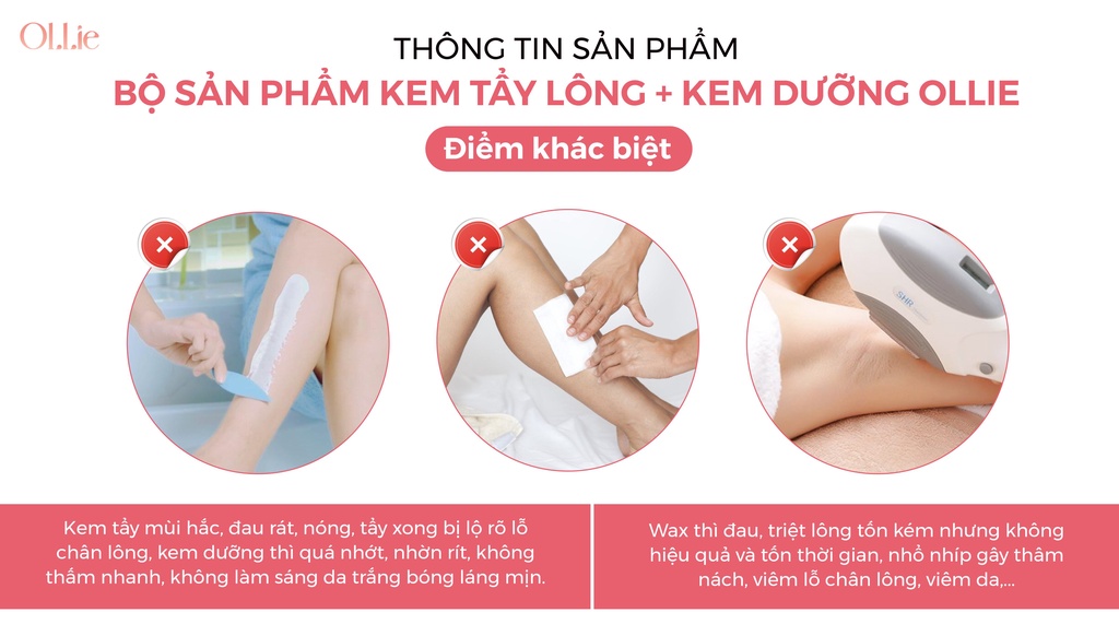 Mô tả Combo 2 kem tẩy lông Ollie+ 2 kem dưỡng da dịu nhẹ làm chậm quá trình mọc lông Ollie - 1