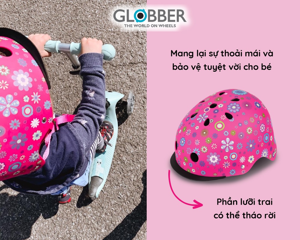 Mô tả Mũ Bảo Hộ Chơi Xe Trượt Có Thể Điều Chỉnh Kích Cỡ Và Đèn Phát Sáng Globber Elite XS/S Cho Bé Từ 3-6 Tuổi - Hồng/Họa Tiết - 3