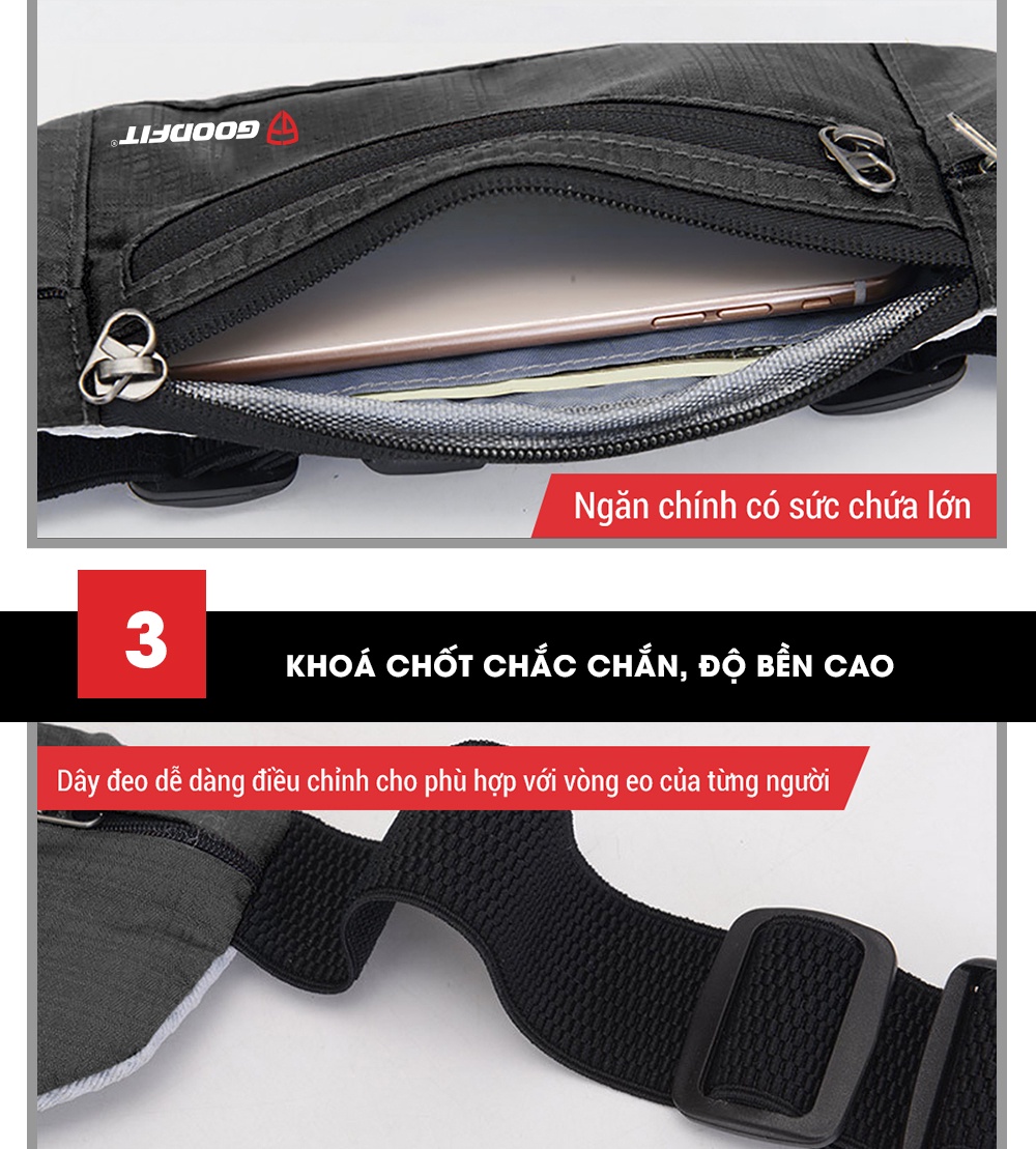Mô tả Đai chạy bộ, túi đeo hông chạy bộ đựng điện thoại chống nước GoodFit GF108RB - 7