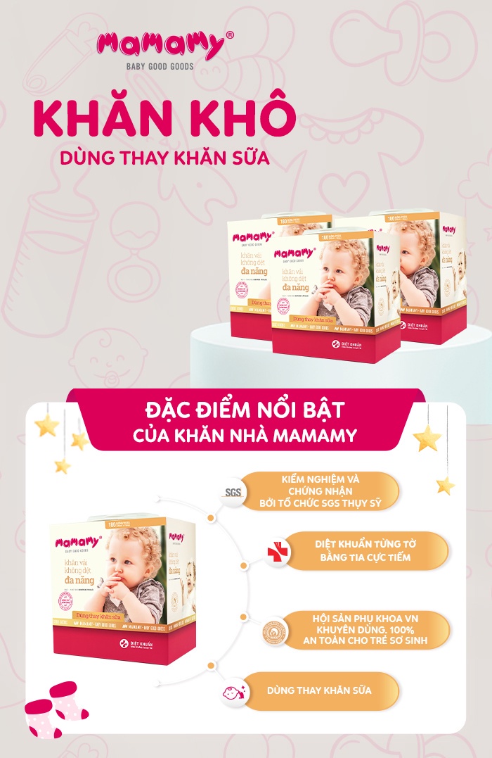 Mô tả Khăn khô đa năng Mamamy cao cấp combo 3 hộp dùng thay khăn sữa, an toàn cho bé 180 tờ/hộp - 4