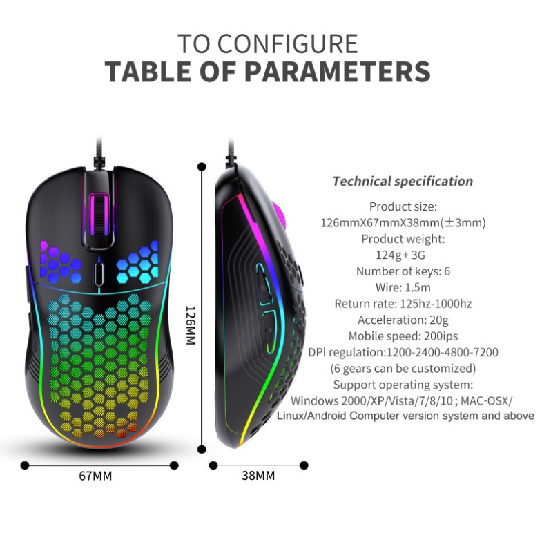 Mô tả Chuột máy tính có dây ZTU Smart D4 giá rẻ gaming văn phòng 7200DPI công thái học dạng lưới tản nhiệt. - 3
