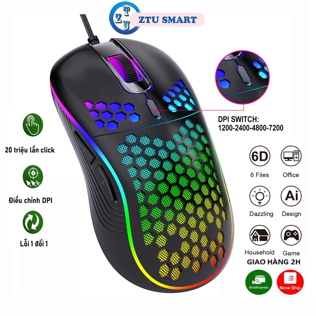 Mô tả Chuột máy tính có dây ZTU Smart D4 giá rẻ gaming văn phòng 7200DPI công thái học dạng lưới tản nhiệt. - 1