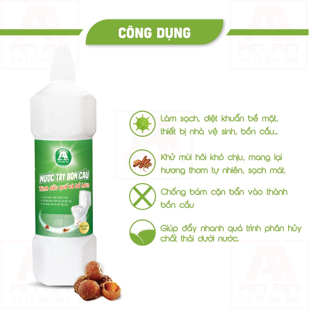 Mô tả Nước Tẩy Bồn Cầu AN AN Bồ Hòn và Tinh Dầu Quế Diệt Khuẩn Khử Mùi - Vệ Sinh Nhà Cửa 100% Thiên Nhiên 1 Lít. - 2
