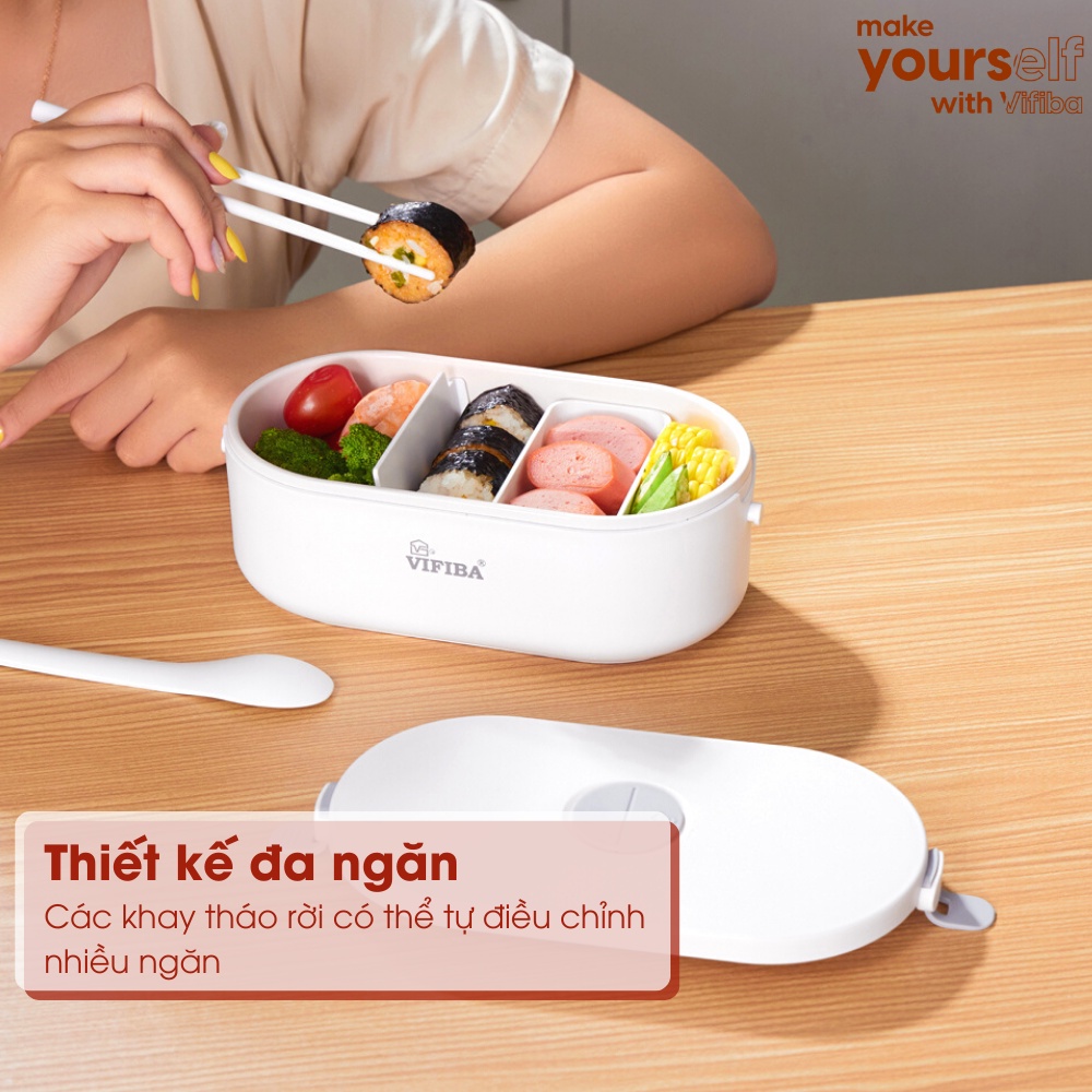 Mô tả Hộp Cơm Cắm Điện Văn Phòng VIFIBA Hâm Nóng và Giữ Nhiệt, có 3 Ngăn, Tay Cầm Dễ Mang Đi - 6