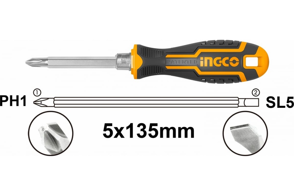 Mô tả Tua vít 2 đầu INGCO AKISD0203 5x135mm đầu PH1+SL5 chất liệu thép CRV - 1