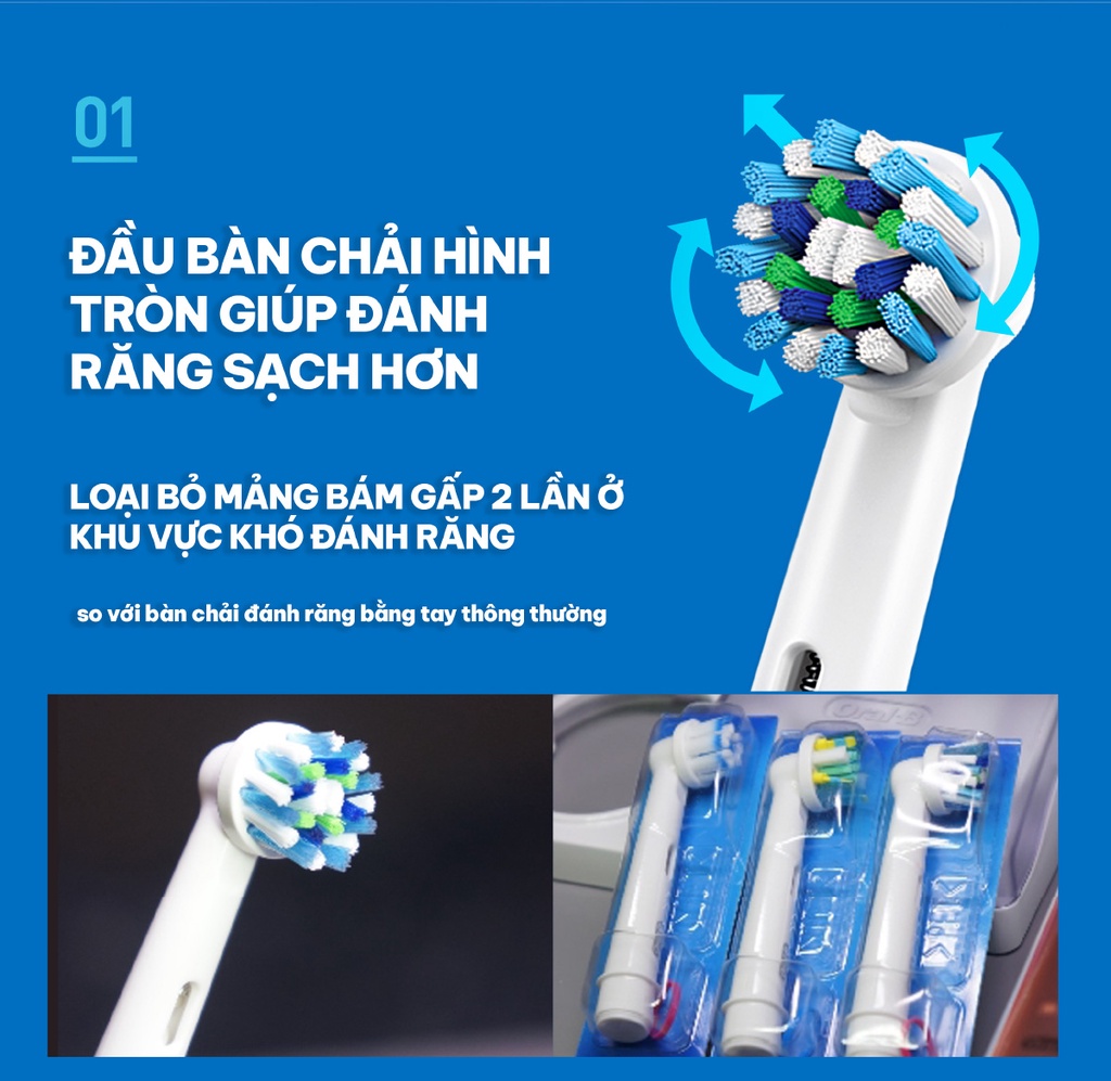 Mô tả Bàn Chải Điện ORAL-B Loại Bỏ Thêm Đến 100% Mảng Bám Pro 500 D16.513 - Hộp 1 Cái - 4