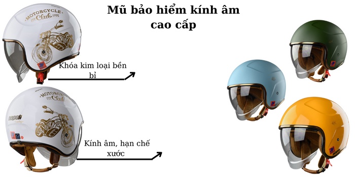 Mô tả Mũ bảo hiểm kính âm 3/4 đầu có kính giấu NAPOLI cao cấp cho đủ size đủ màu cho nam và nữ bảo hành 12 tháng - 1