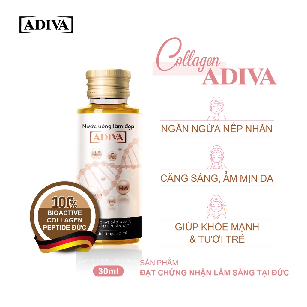 Mô tả Combo 2 Hộp Nước Uống Làm Đẹp Collagen ADIVA (28 Chai) + 1 Hộp Viên Uống Trắng Da ADIVA White 60 Viên - 1