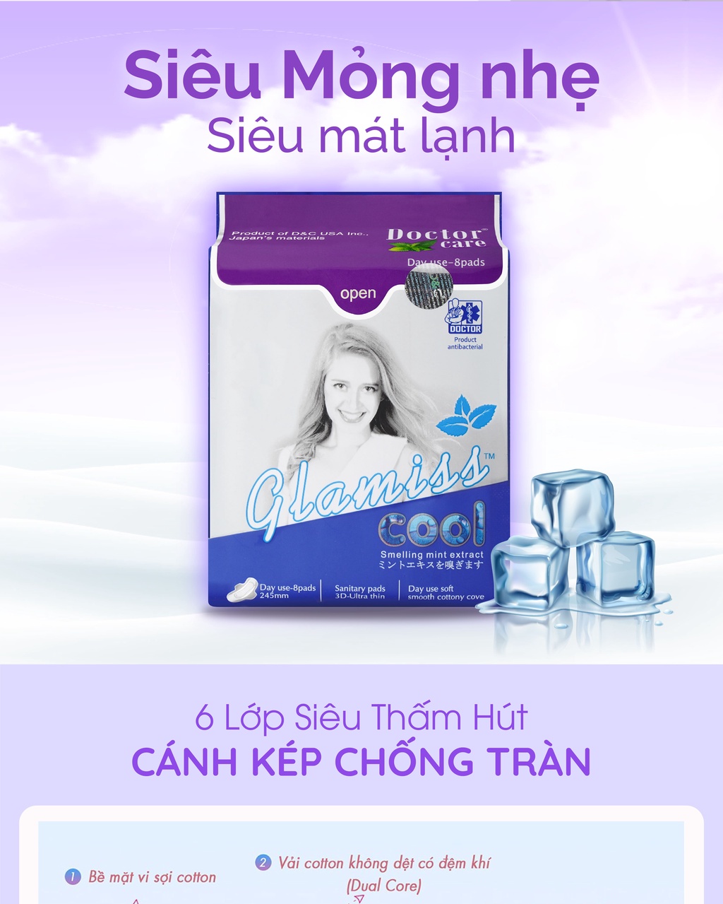 Mô tả Combo 2 gói băng vệ sinh thảo dược Glamiss Cool ban ngày 24.5 cm siêu thấm - 1