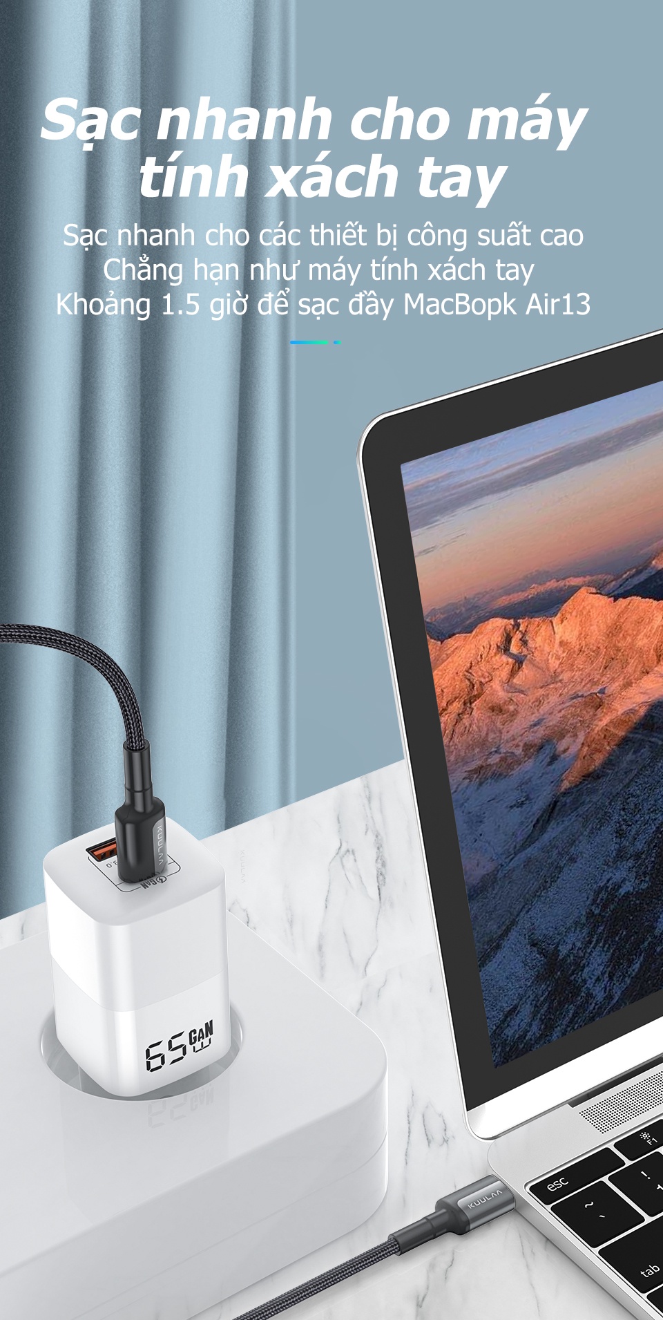 Mô tả Củ Sạc Nhanh Kuulaa GaN 65W USB C QC PD 4.0 3.0 USB-C Type C Cho Macbook Pro IPhone Samsung - 5