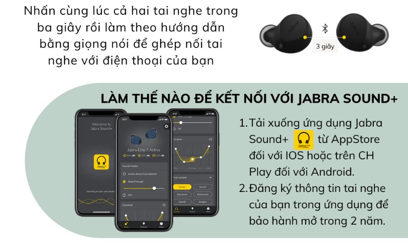 Mô tả Tai Nghe Bluetooth True Wireless JABRA ELITE ACTIVE 7 Chống ồn ANC 2 micro IP57 Mono Model - 7