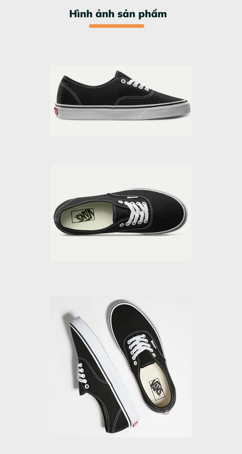 Mô tả Giày Vans Authentic Black Canvas VN000EE3BLK - 4
