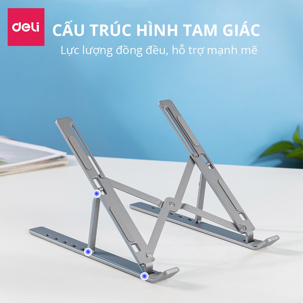 Mô tả Giá Đỡ Laptop Macbook DELI Mới Full Đệm Kệ Máy Tính Đế Tản Nhiệt Kê Laptop Nhôm Điều Chỉnh Độ Cao - 4