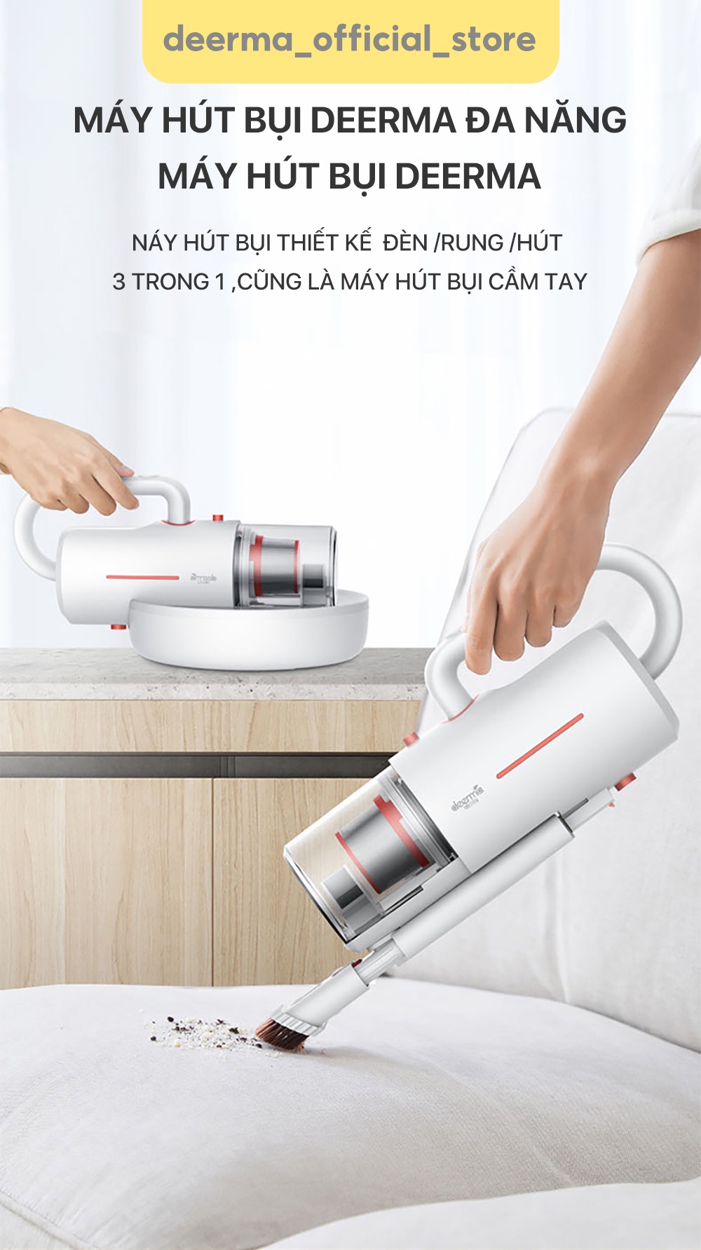 Mô tả Máy hút bụi giường nệm Deerma CM1300 lực hút mạnh 12000pa kèm 3 đầu hút đa năng, tia UV diệt khuẩn - Bảo hành 12 tháng - 1