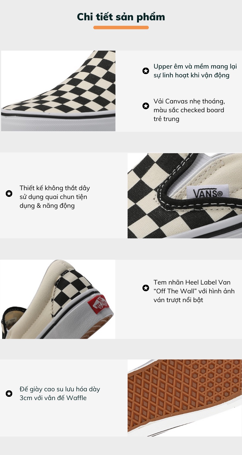 Mô tả Giày sneakers Vans Classic Slip On Black&White VN000EYEBWW - 3