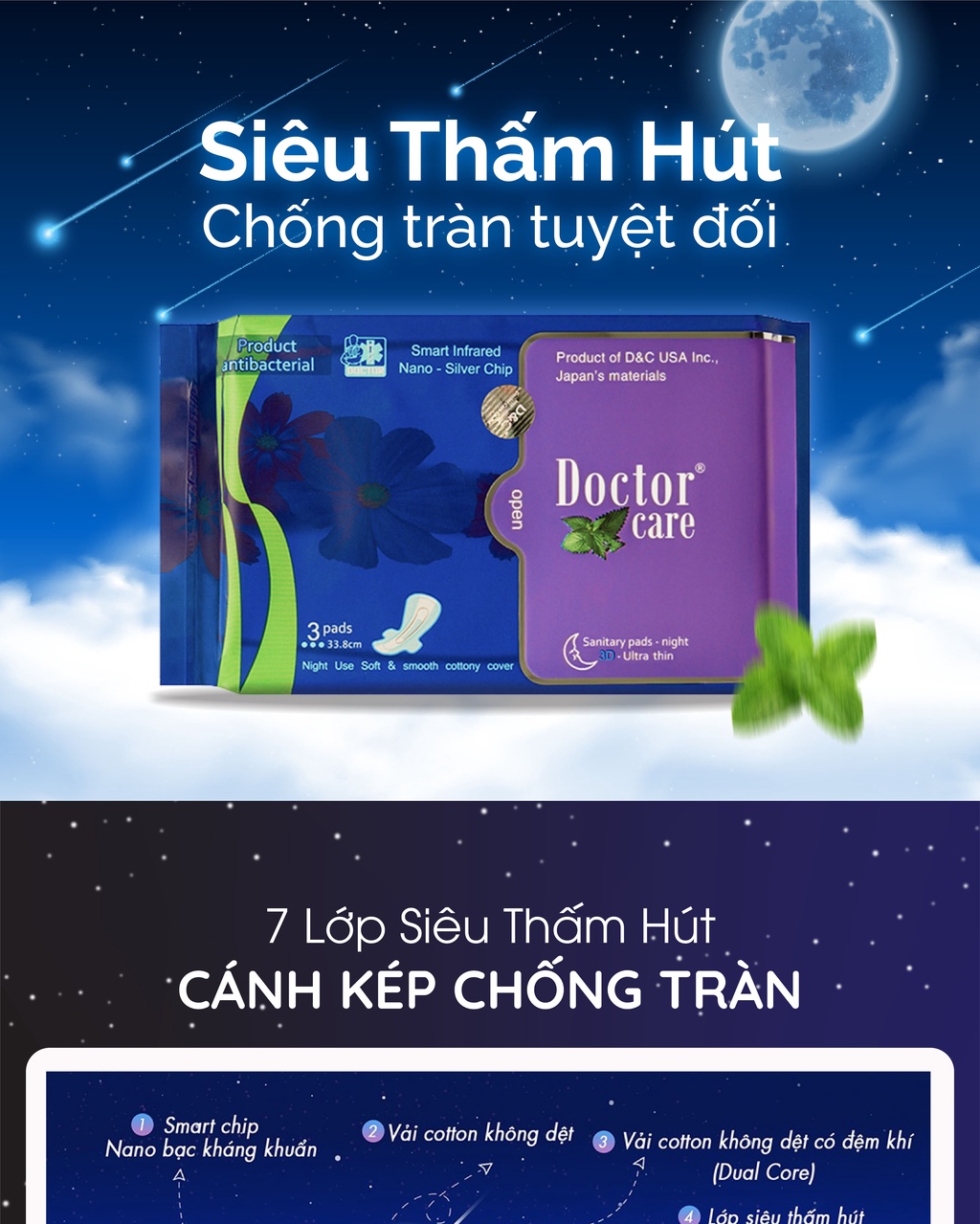 Mô tả Băng vệ sinh thảo dược D&C ban đêm 33.8cm Combo 6 gói - 1