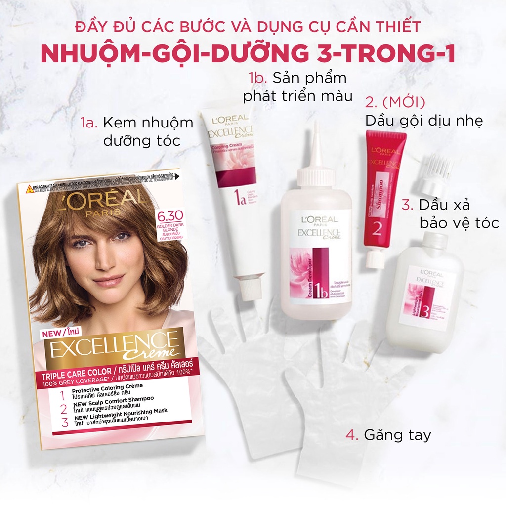 Mô tả Màu nhuộm dưỡng tóc phủ bạc bảo vệ gấp 3 L'Oreal Paris Excellence Crème 172ml - 3