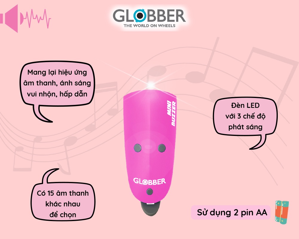 Mô tả Bộ Tín Hiệu Còi, Đèn Globber Mini Buzzer – Hồng - 2