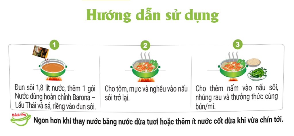 Mô tả Combo 3 Gói Nước Dùng Lẩu Thái Barona 180 tươi ngon chuẩn vị không cần nêm nếm[Tặng 1 Gói Tôm Rang Thịt 80g,HSD:11/2025] - 3