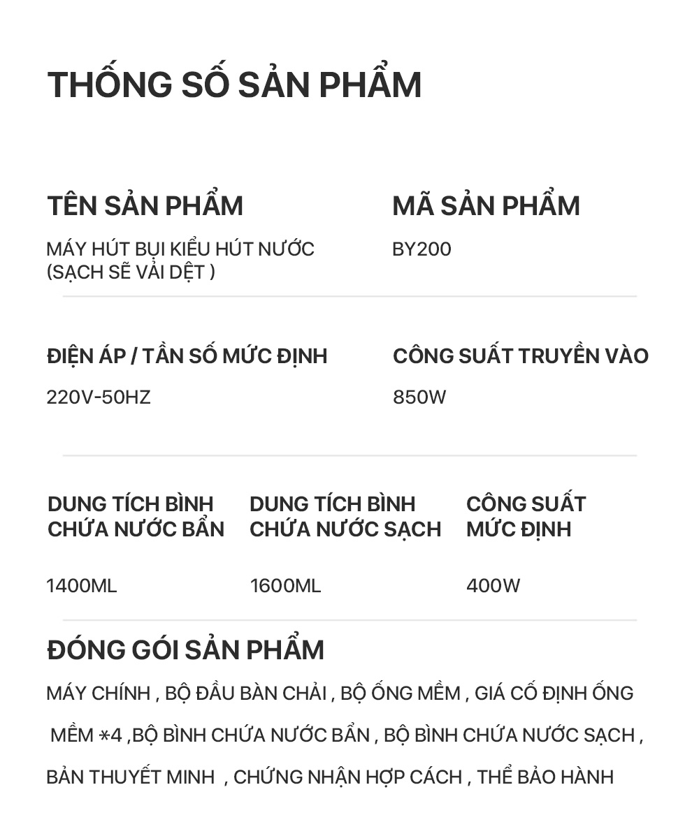 Mô tả Máy giặt cầm tay Deerma BY200 làm sạch thảm, sofa vải, rèm với công nghệ gia nhiệt nước đến 50 độ C - Bảo hành 12 tháng - 10