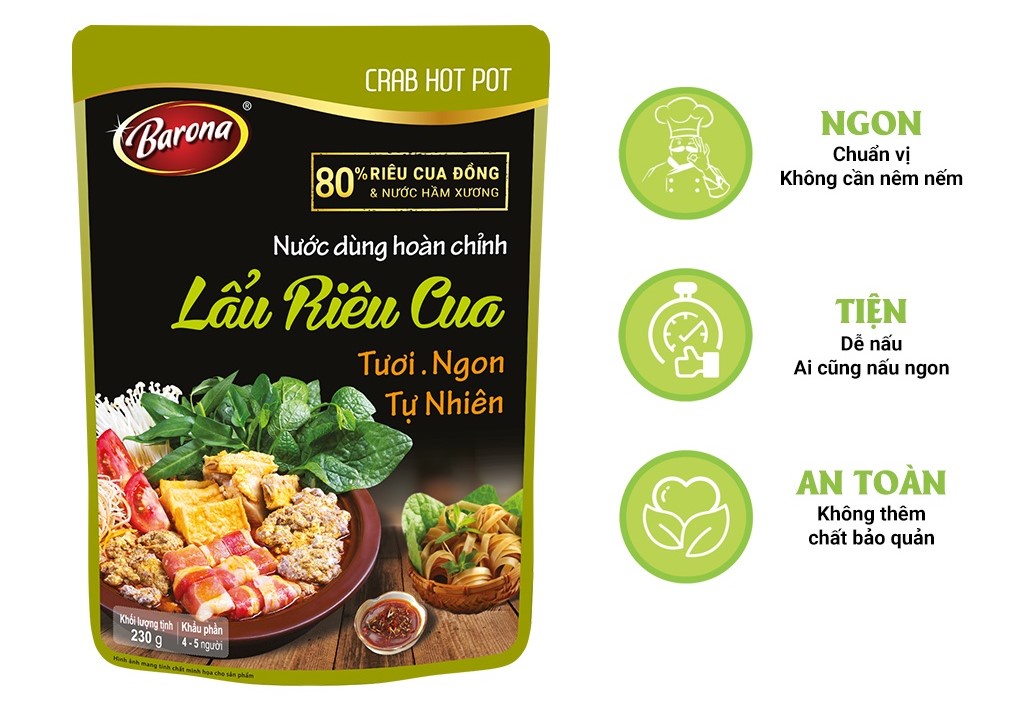 Mô tả Nước Dùng Lẩu Riêu Cua Barona 230g tươi ngon chuẩn vị không cần nêm nếm - 1