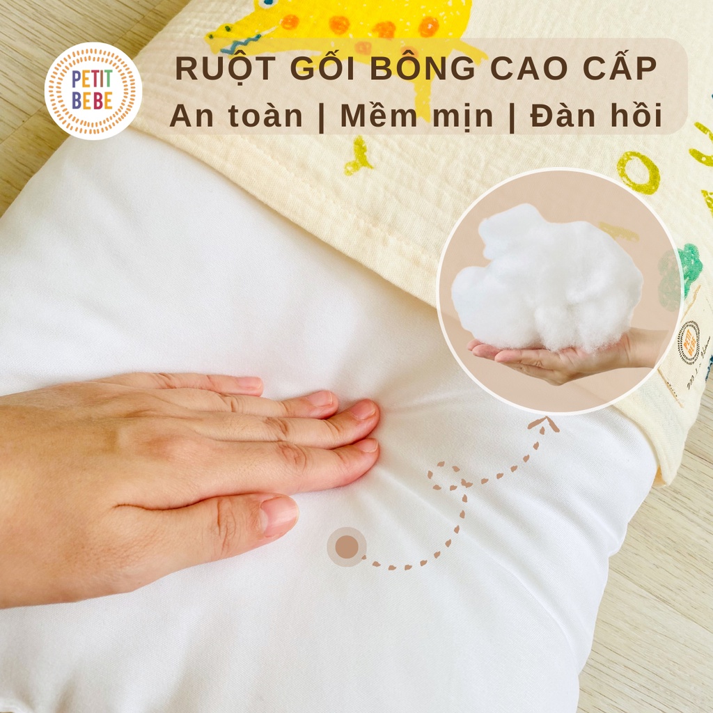 Mô tả Gối nằm cho bé mẫu giáo tiểu học muslin Petit Bebe 30x50cm mềm mát thoáng khí - 3