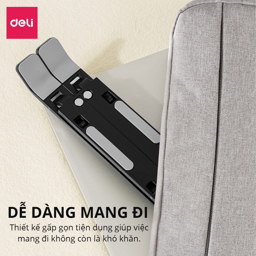 Mô tả Giá Đỡ Laptop Macbook DELI Mới Full Đệm Kệ Máy Tính Đế Tản Nhiệt Kê Laptop Nhôm Điều Chỉnh Độ Cao - 6