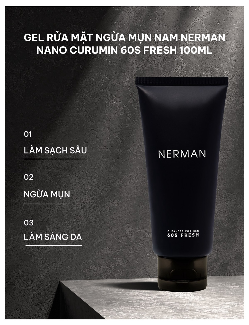 Mô tả Combo Hoàn Hảo Nerman - Sữa tắm gội cho nam 350ml &Gel rửa mặt 60S Fresh 100ml & DDVS nam giới 100ml - 5