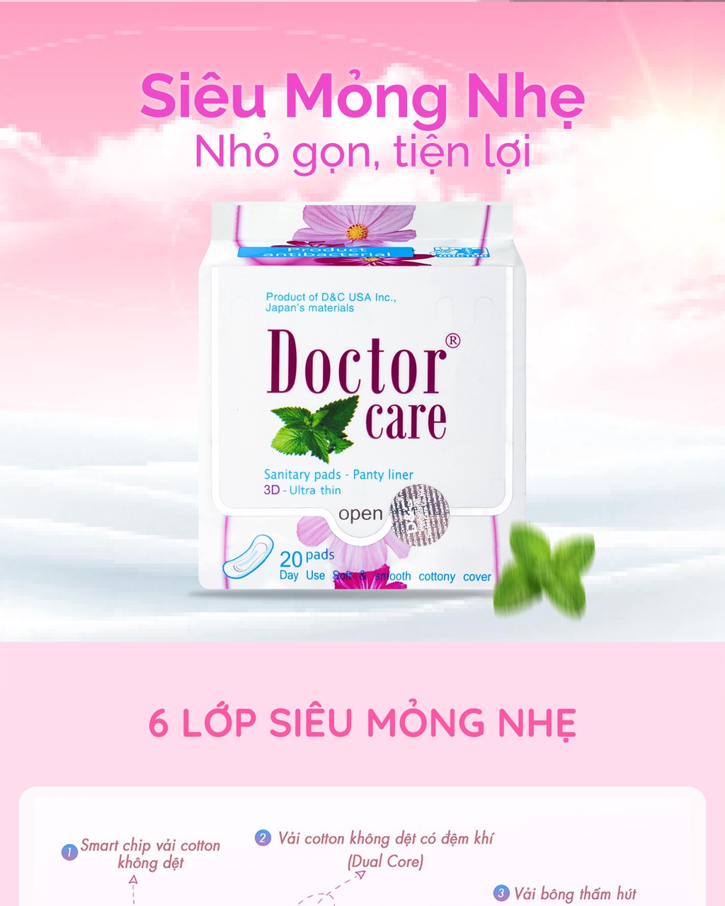 Mô tả Băng vệ sinh thảo dược D&C Doctor Care hàng ngày 16 cm Combo 6 gói - 1