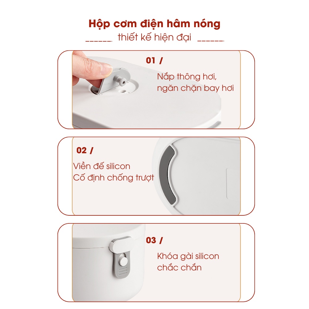 Mô tả Hộp Cơm Cắm Điện Văn Phòng VIFIBA Hâm Nóng và Giữ Nhiệt, có 3 Ngăn, Tay Cầm Dễ Mang Đi - 3