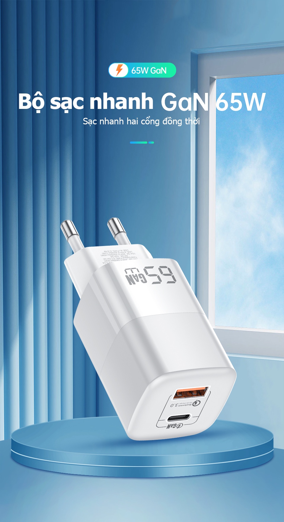 Mô tả Củ Sạc Nhanh Kuulaa GaN 65W USB C QC PD 4.0 3.0 USB-C Type C Cho Macbook Pro IPhone Samsung - 1