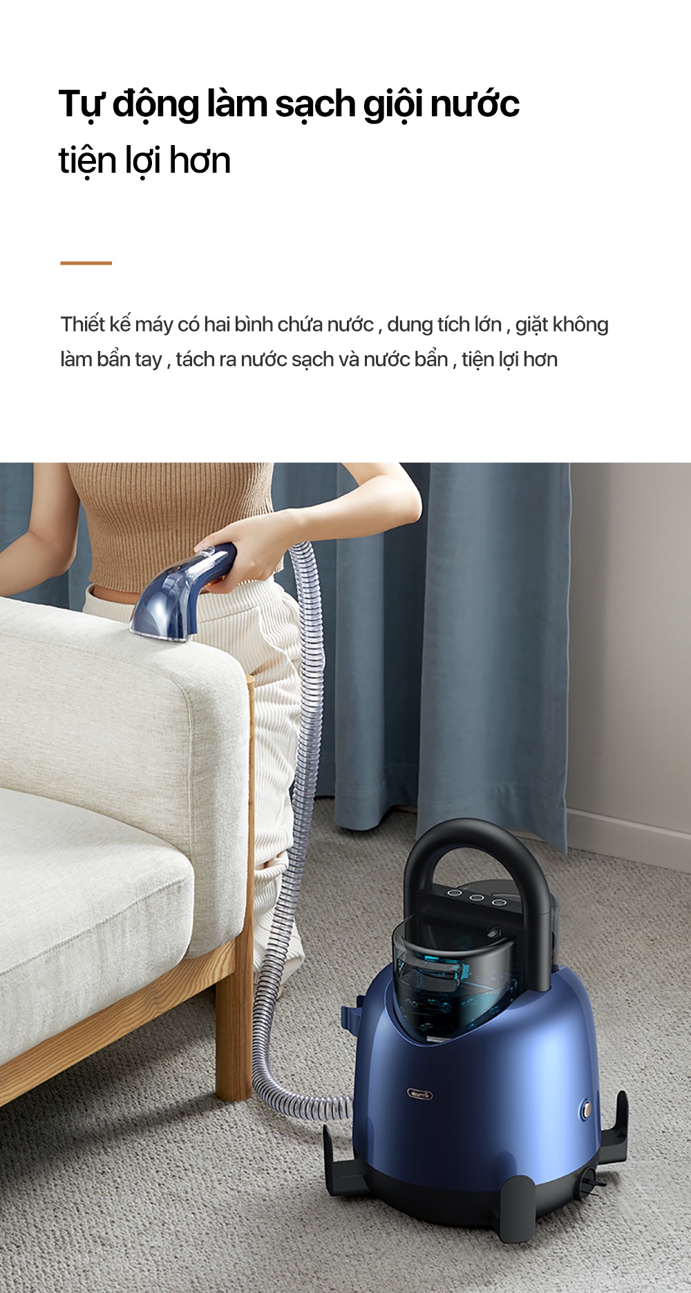 Mô tả Máy giặt cầm tay Deerma BY200 làm sạch thảm, sofa vải, rèm với công nghệ gia nhiệt nước đến 50 độ C - Bảo hành 12 tháng - 8