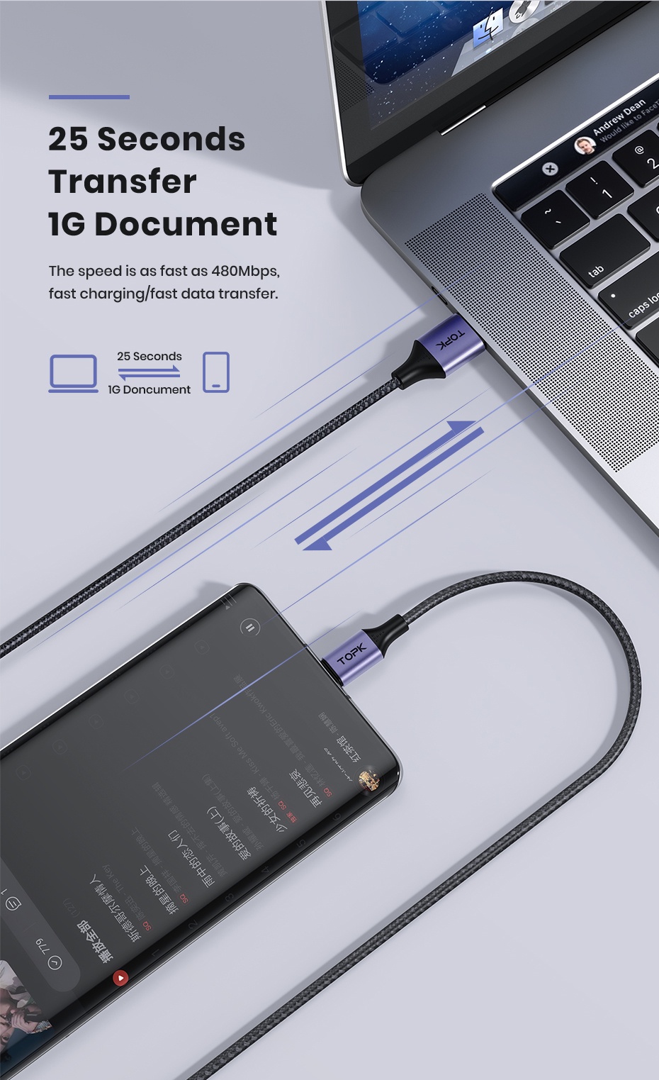 Mô tả Cáp Sạc TOPK AN10 3A QC3.0 1M Micro USB Type C Chất Lượng Cao Cho iPhone - 3
