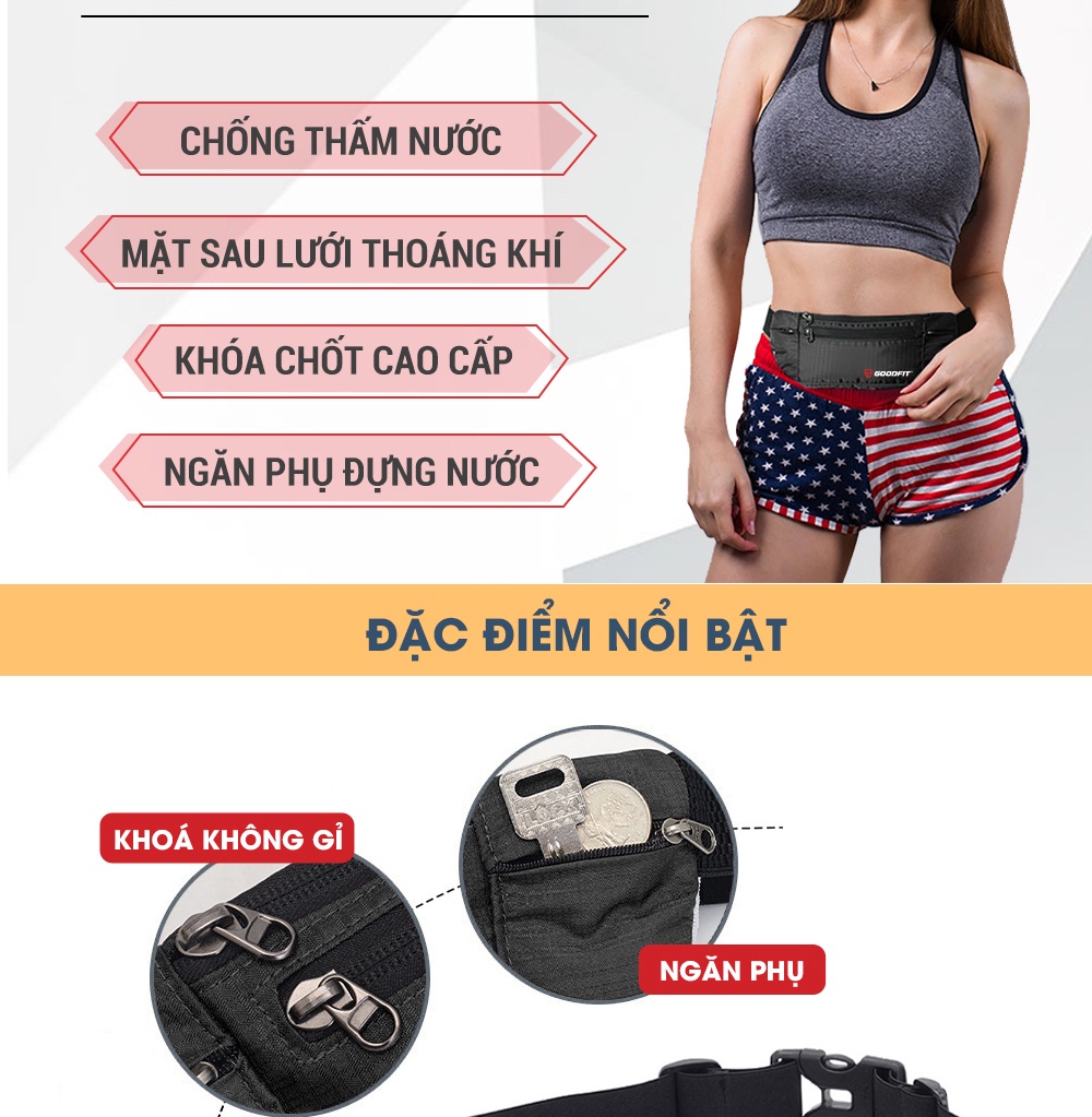 Mô tả Đai chạy bộ, túi đeo hông chạy bộ đựng điện thoại chống nước GoodFit GF108RB - 2