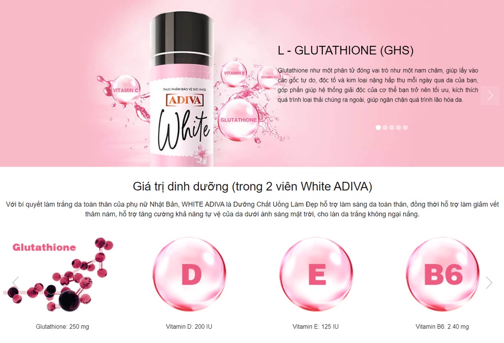 Mô tả Viên Uống Trắng Da ADIVA White 60 Viên- Hỗ Trợ Giảm Các Đốm Tối Màu Và Thâm Nám Cho Làn Da - 3