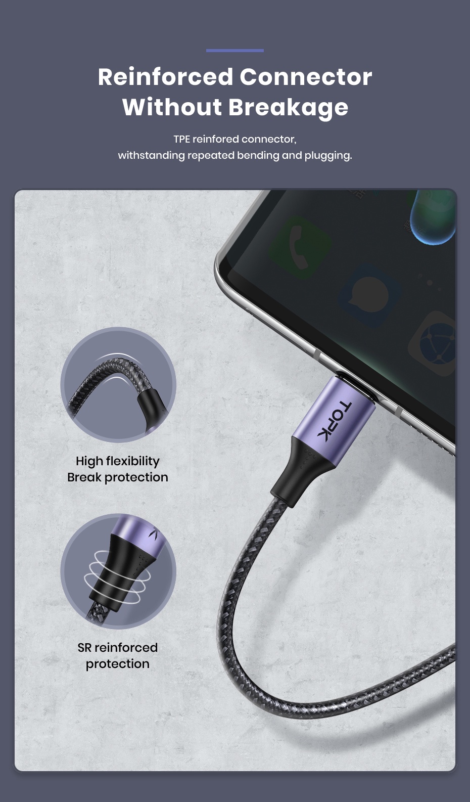 Mô tả Cáp Sạc TOPK AN10 3A QC3.0 1M Micro USB Type C Chất Lượng Cao Cho iPhone - 5