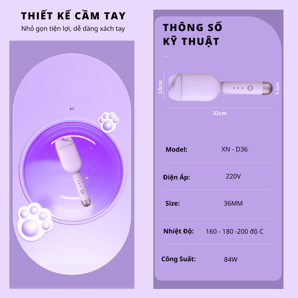Mô tả Máy Uốn Tóc Xoăn Sóng Nước Size 36mm Nanomax XN-D36, 3 Chế Độ Nhiệt, Tích Hợp Ion Bảo Vệ Tóc Hư Tổn, Bh 6 Tháng - 8