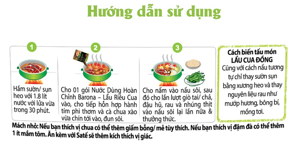 Mô tả Nước Dùng Lẩu Riêu Cua Barona 230g tươi ngon chuẩn vị không cần nêm nếm - 3