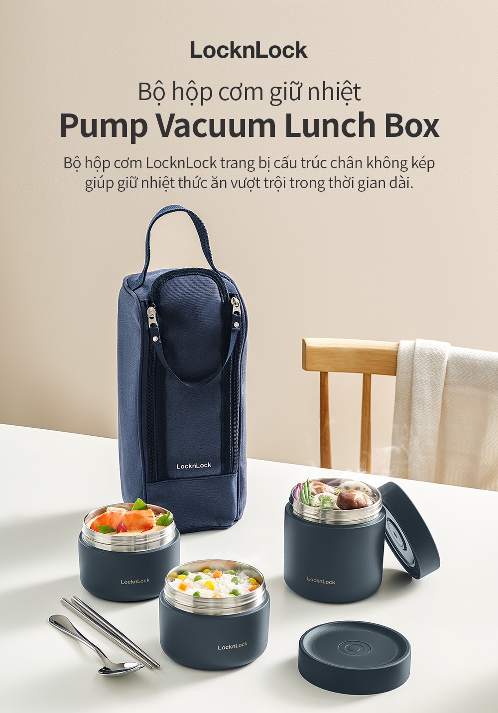 Bộ 3 hộp cơm giữ nhiệt LocknLock Lunch Box LHC8052S01 LHC8052S02 1.1L ...