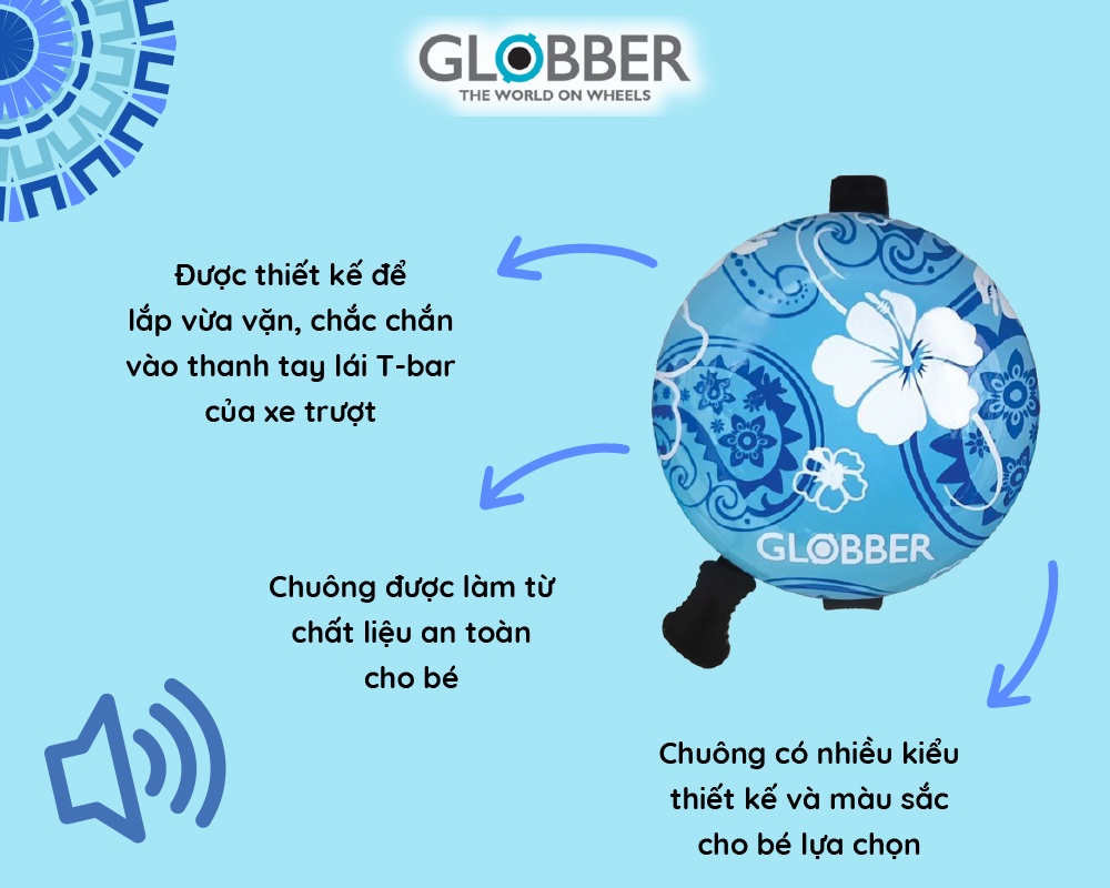 Mô tả Chuông báo sành điệu cho xe trượt Globber - Xanh Pastel/Họa tiết hoa - 2