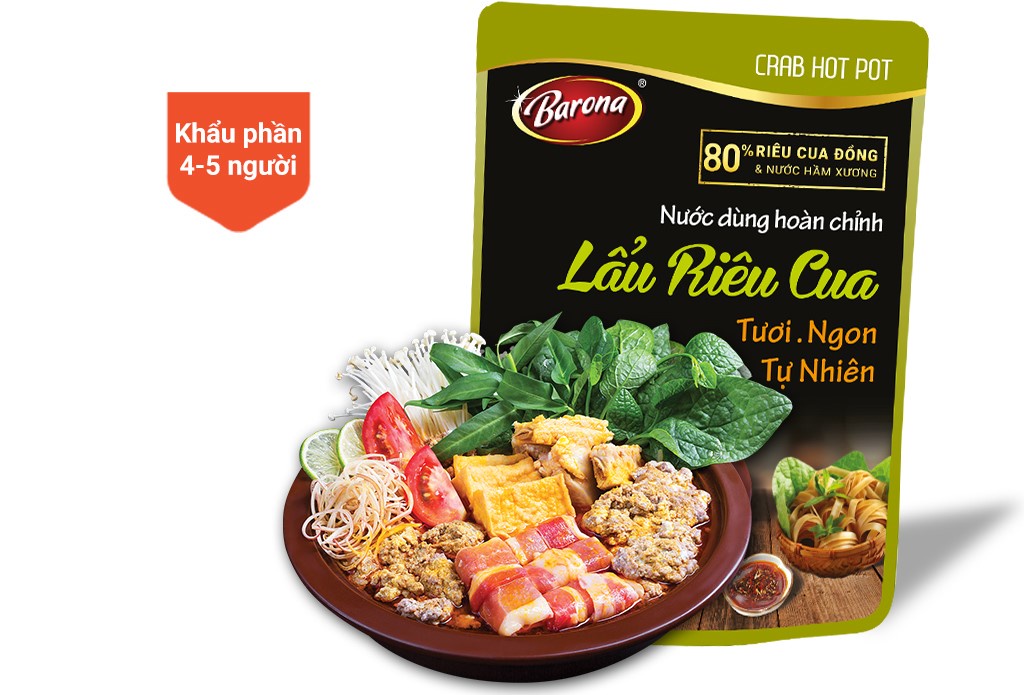 Mô tả Nước Dùng Lẩu Riêu Cua Barona 230g tươi ngon chuẩn vị không cần nêm nếm - 2