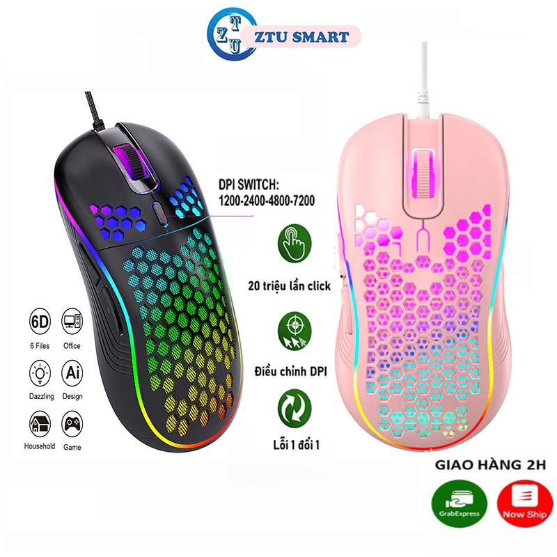 Mô tả Chuột máy tính có dây ZTU Smart D4 giá rẻ gaming văn phòng 7200DPI công thái học làm việc và chơi game cho pc laptop - 1