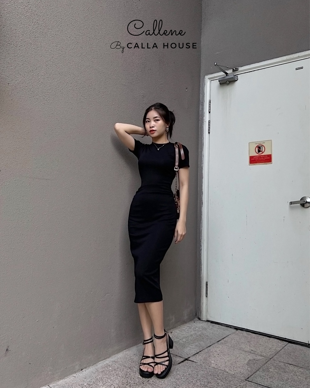 Mô tả Đầm body nữ dáng dài tay ngắn cổ tròn nhún eo chất thun cotton 4 chiều co giãn Callene (L1481) - 2
