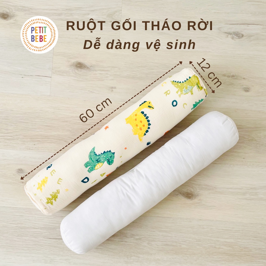 Mô tả Gối ôm dài 60cm cho bé PETIT BEBE muslin thấm hút thoáng khí an toàn họa tiết đáng yêu - 1
