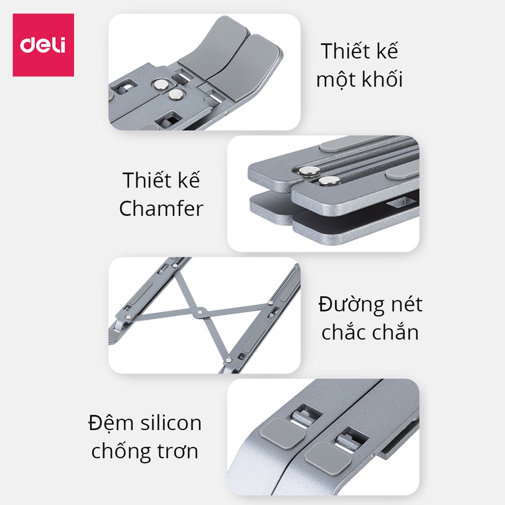 Mô tả Giá Đỡ Laptop Macbook DELI Mới Full Đệm Kệ Máy Tính Đế Tản Nhiệt Kê Laptop Nhôm Điều Chỉnh Độ Cao - 1